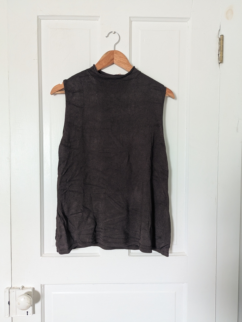 Sleeveless Mock Neck Sweater - Chocolate Brown